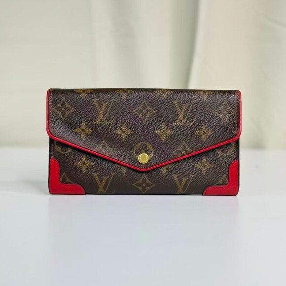 Louis Vuitton Monogram Canvas Wallet with Red Trim and Gold Hardware - Picture 1 of 7
